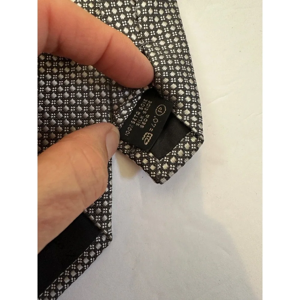 Ermenegildo Zegna Neck Tie 100% Silk Dots Stripes Black Blue White Italy Set